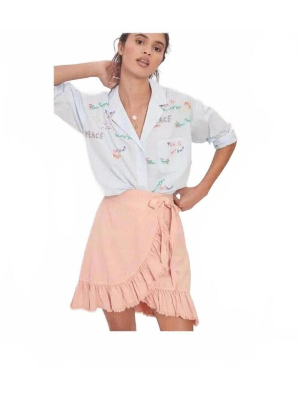 Anthropologie Maeve "Clarissa" High-Low Embroidered Button Down Shirt Size 4 - Picture 2 of 14